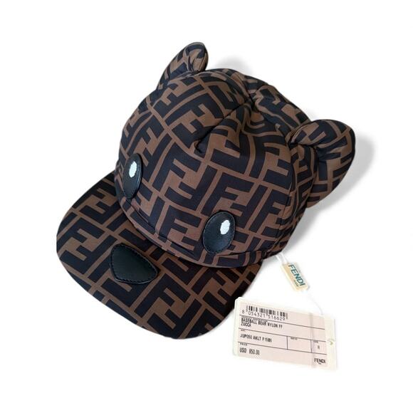 $850! Fendi Kids - Unisex FF Print Bear Cap Brown - 11 / Brown - Picture 8 of 8
